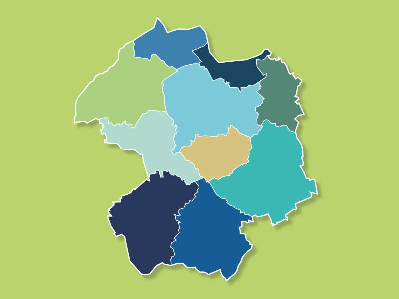 Karte des Kreises Paderborn mit zehn grünen Ortsverbänden.