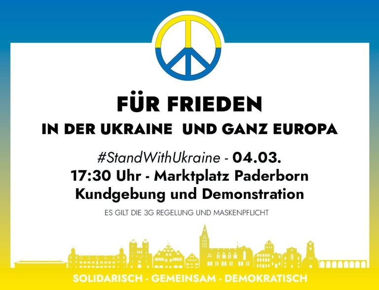 Stoppt den Krieg! Solidarität mit der Ukraine! – Kundgebung mit Demo morgen 17:30 Uhr auf dem Marktplatz