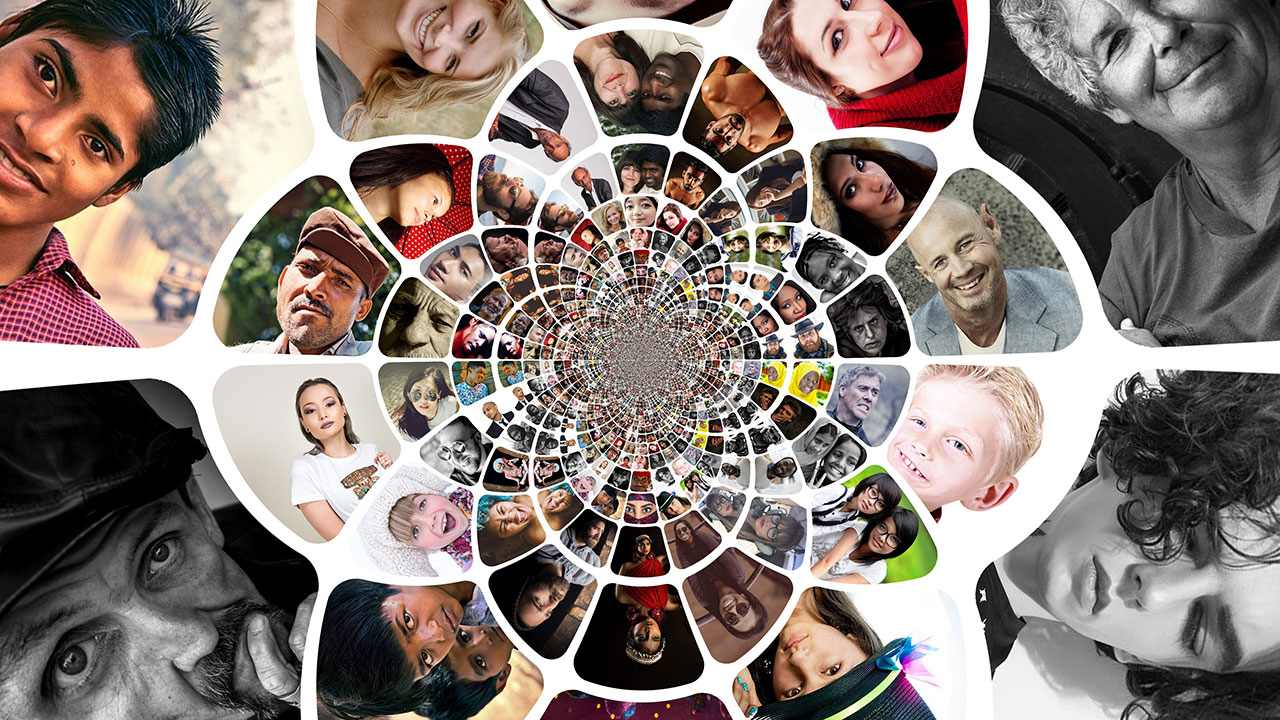 Bildmontage vieler Menschen unterschiedlicher Kulturen.