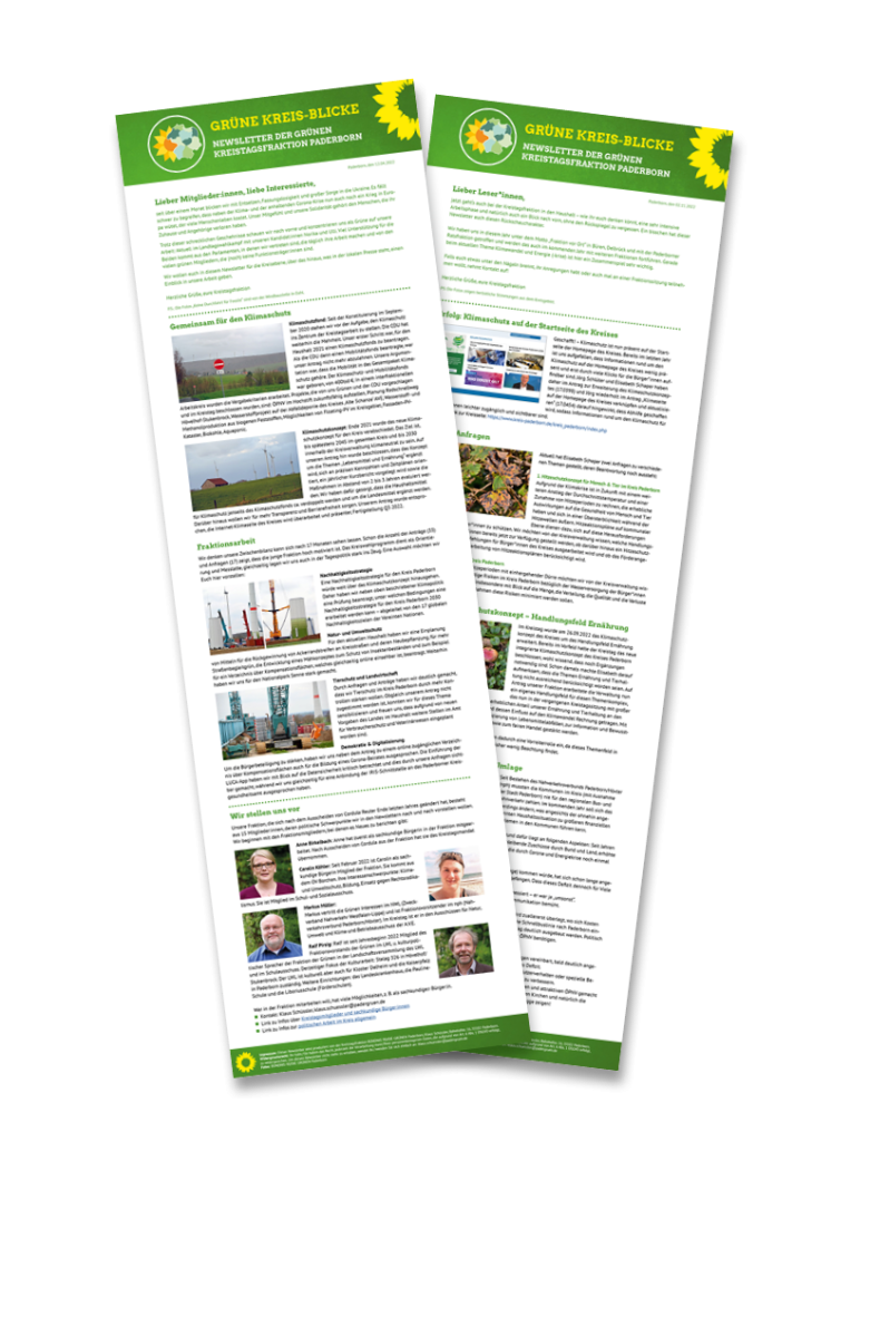 Zwei beispielhafte Newsletter der grünen Kreistagsfraktion Paderborn.